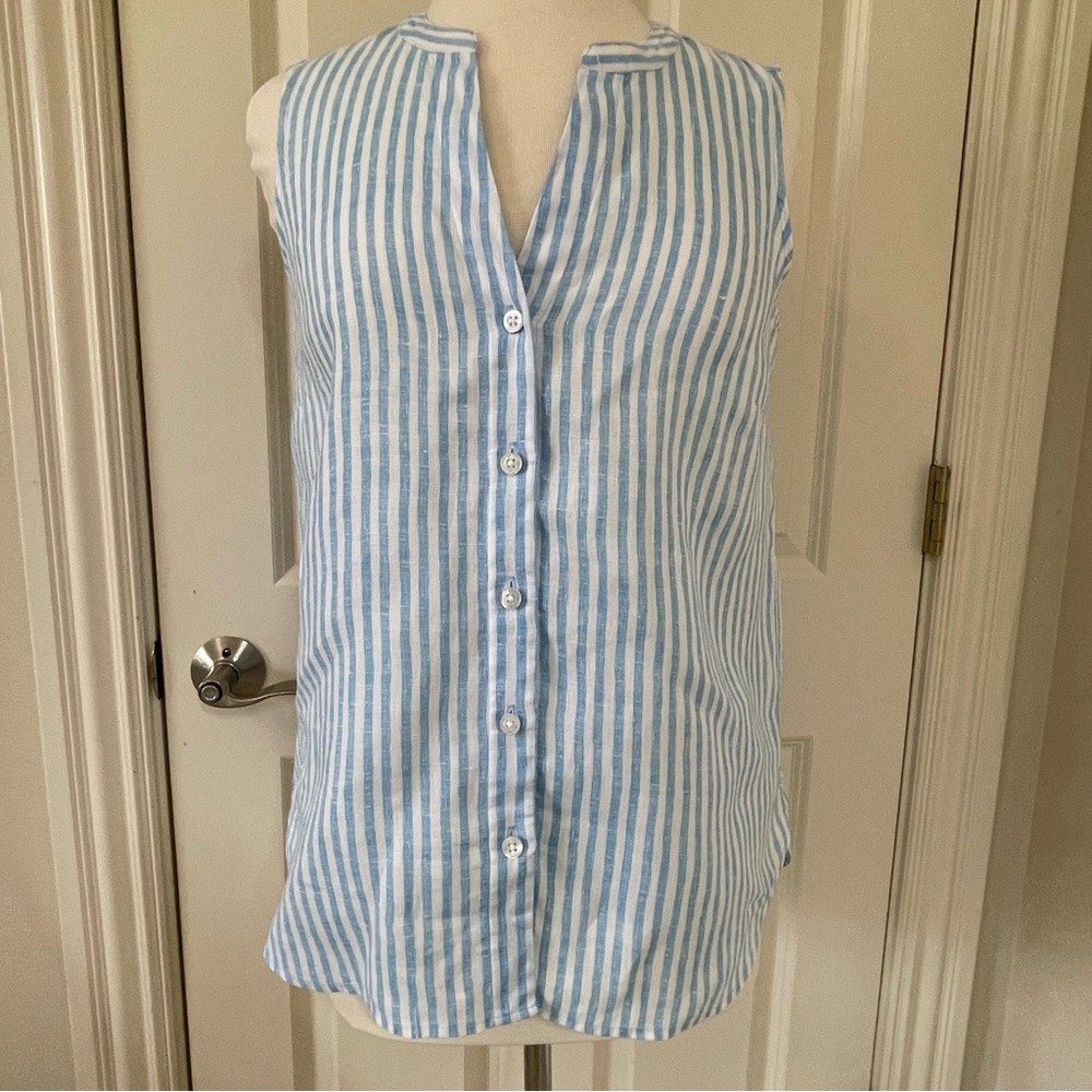 Tommy Bahama Sleeveless Blue and White Striped Shirt